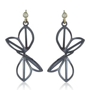 Karin Jacobson Medium Anise Fold Earrings w/ 18k YG Diamond Studs, Retail $786